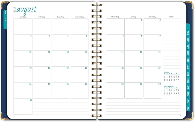 HARDCOVER Academic Year 2025-2026 Planner: (June 2025 Through July 2026) 8.5"x11" Daily Weekly Monthly Planner Yearly Agenda. Bookmark, Pocket Folder and Sticky Note Set (Navy Gold Numbers)