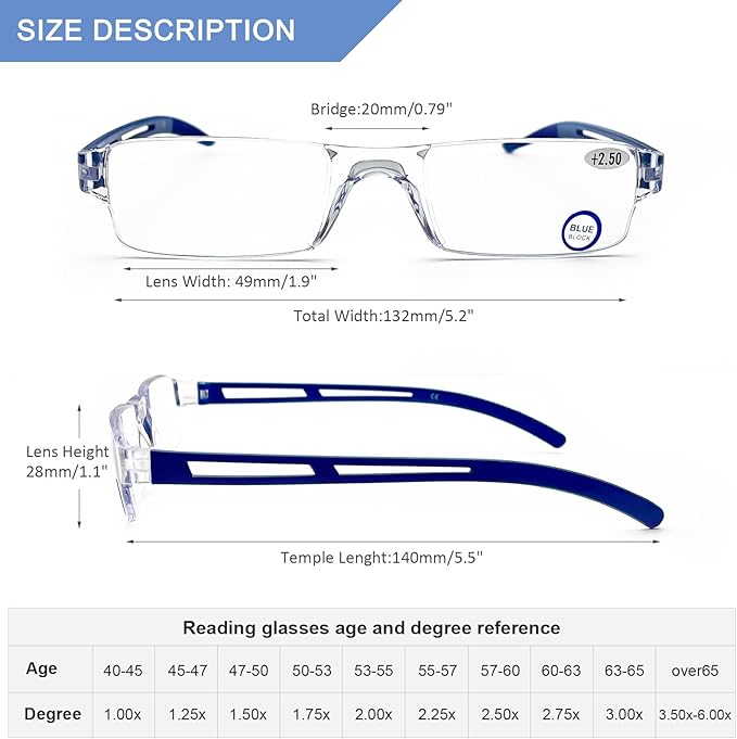 AQWANO Rimless Reading Glasses Women Men Computer Blue Light Blocking, Clear Frames Readers Anti Glare Filter Lightweight Comfort,2.75