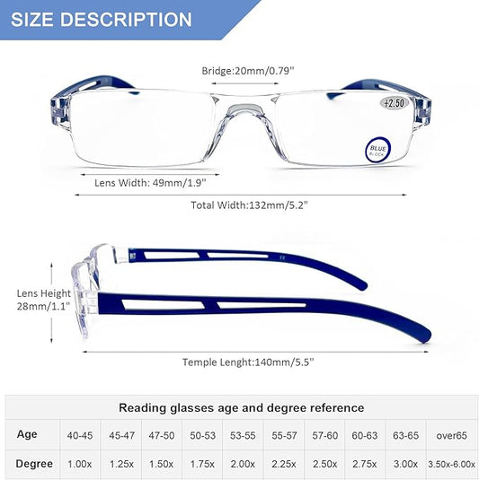 AQWANO Rimless Reading Glasses Women Men Computer Blue Light Blocking, Clear Frames Readers Anti Glare Filter Lightweight Comfort,2.75