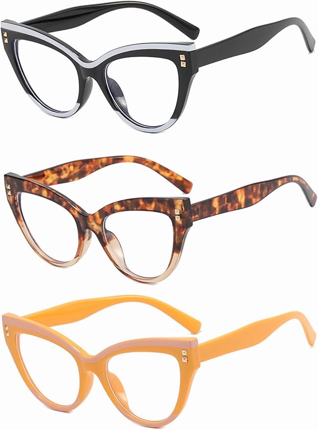 3 Pack Cat Eye Blue Light Blocking Glasses Non Prescription Frames for Women Fake Glasses Computer Game Glasses