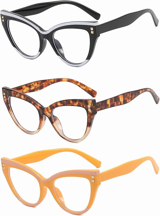 3 Pack Cat Eye Blue Light Blocking Glasses Non Prescription Frames for Women Fake Glasses Computer Game Glasses