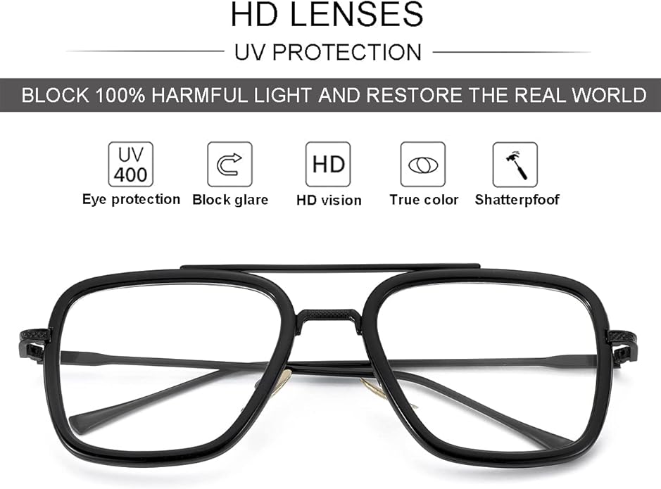 Tony Stark Style Blue Light Blocking Glasses for Men Women, Iron Man and Spider-Man Computer Gaming Glasses
