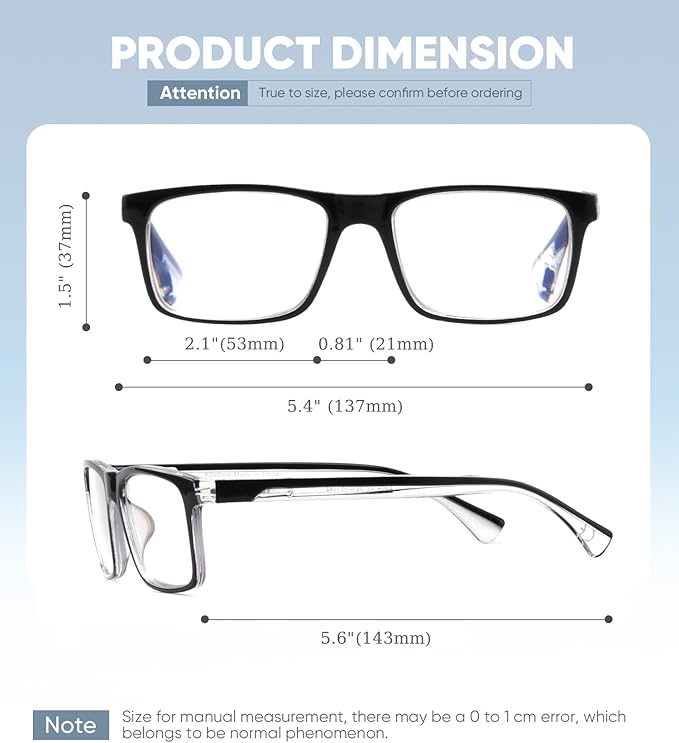 Missfive 2-Pack Mens Light Multifocus Progressive Reading Glasses Blue Light Blocking, Multifocal Spring Hinge No-Line Quality Trifocal Readers Comfort Eyeglasses (Workspace For Near Range, 2.5x)