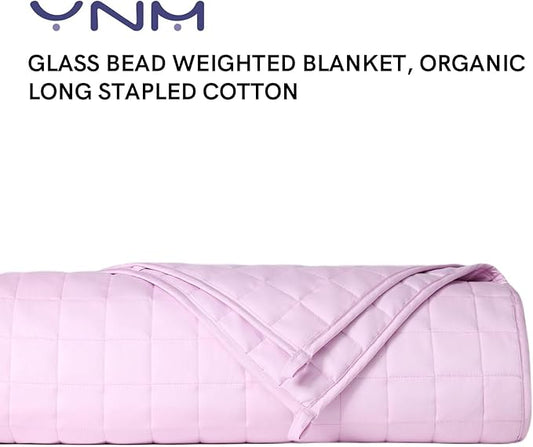 YnM Exclusive Weighted Blanket, Soothing Organic Long Stapled Cotton, Smallest Compartments, Bed Blanket for One Person of 140lbs, Ideal for Twin/Full Bed (48x72 Inches, 15 Pounds, Lavender)