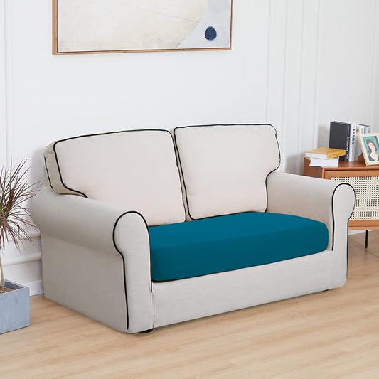Easy-Going 100% Waterproof Loveseat Sofa Seat Cushion Slipcovers Couch Cushion Cover Stretch Furniture Protector for Kids, Pets (Loveseat Cushion, Peacock Blue)