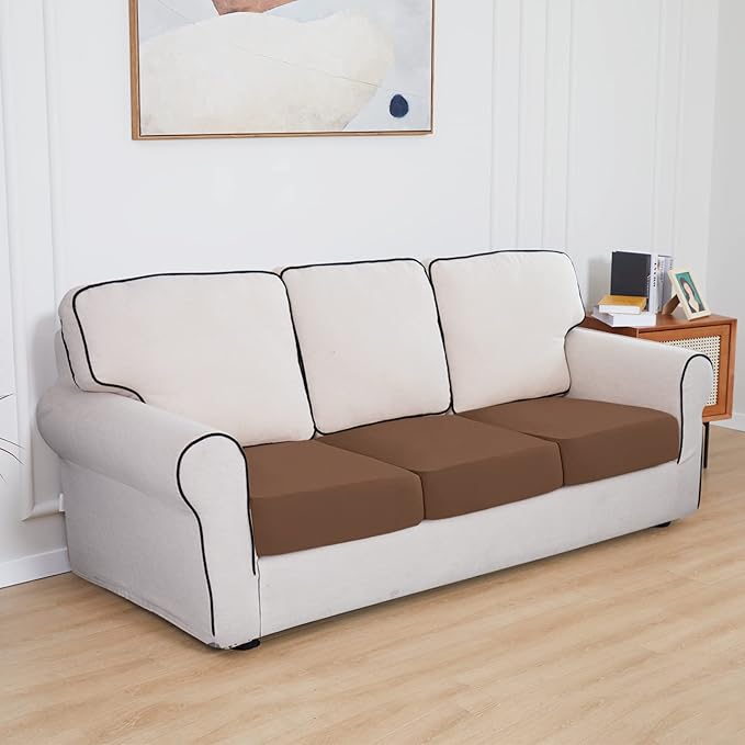 Easy-Going 100% Waterproof Chair Sofa Seat Cushion Slipcovers Couch Cushion Cover Stretch Furniture Protector for Kids, Pets (3-Piece Sofa Cushion, Brown)