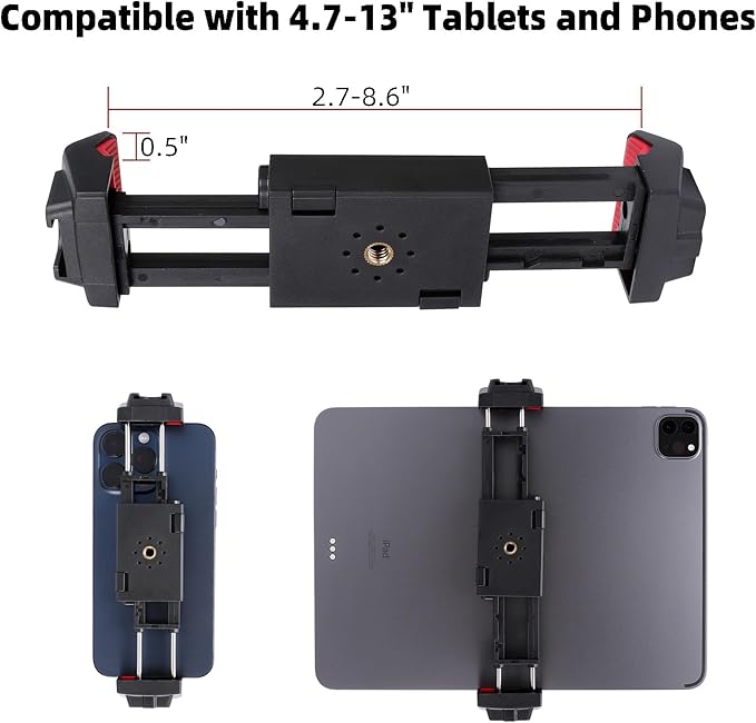 Tablet Holder for Microphone Stand, Aluminum Mic Music Stand Mount for iPad and iPhone, Adjustable Tablet Holder with Super Handle Clamp Compatible with 4.7 to 13 inch Tablets & Phones