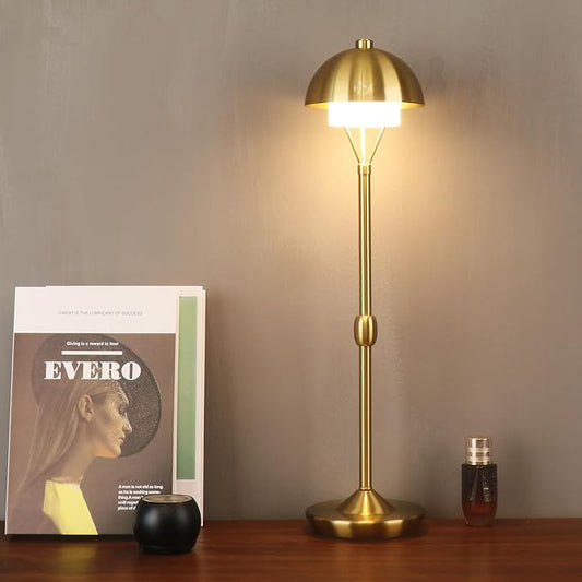 Modern Table Lamp Cordless Portable Desk Lamp, 2700K Stepless Dimming Rechargeable Battery Operated LED Lights for Bedroom, USB-C Charging, Restaurant/Bar/Night Light/Gifts (Antique Brass)