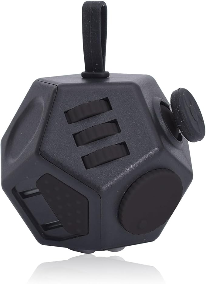 Mini Fidget Toys, Cool Black 12 Sided Fidgets Toy Cubes for Kids Adults with Anxiety ADHD Autism and Relief Stress (Pure Black)