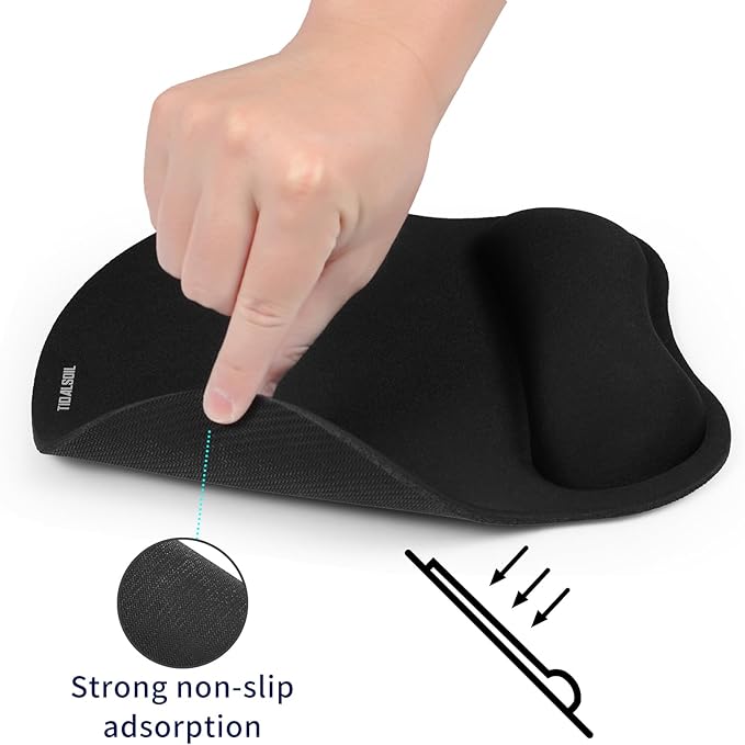 Mouse Pad with Wrist Support, Ergonomic Mouse Mat with Non-Slip PU Base, Pain Relief Memory Foam Mousepad for Office & Home, Black