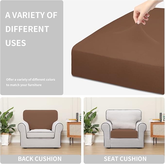 Easy-Going 100% Waterproof Chair Sofa Seat Cushion Slipcovers Couch Cushion Cover Stretch Furniture Protector for Kids, Pets (Chair Cushion, Brown)
