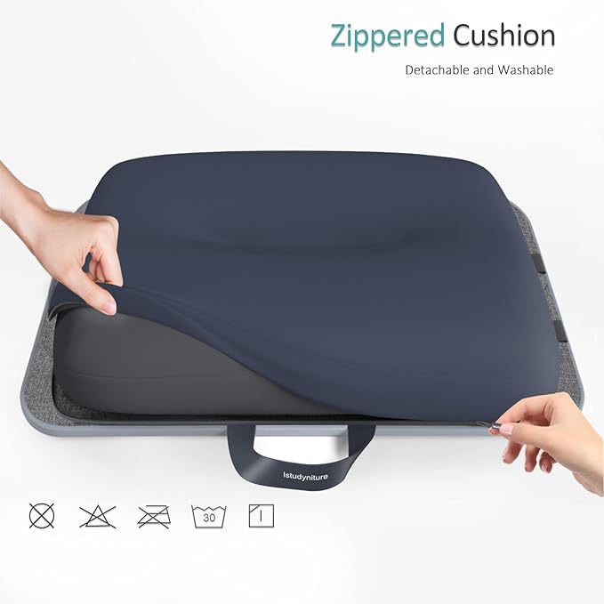 ISTUDYNITURE Portable Lap Desk with Cushion, Fits up to 15.6 inch Laptop, Laptop Stand with Device Ledge and Phone Holder, for Home Office (Grey, Small)