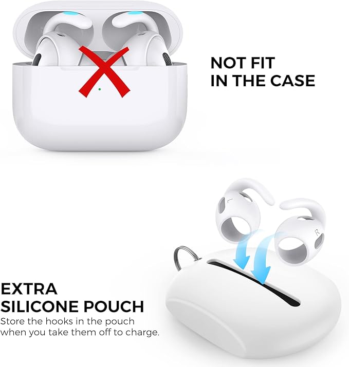 AhaStyle 4 Pairs AirPods Pro 2 Ear Hooks【Added Storage Pouch】 Anti-Slip Ear Covers Silicone Accessories Compatible with Apple AirPods Pro 2nd Generation (2 Large+2 Small, White)