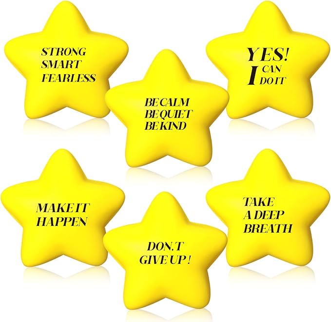 Chalyna 30 Pieces Motivational Star Stress Ball Quote Relief, 2.2 Inch PU Foam Stress Toys Bulk Sensory Star Toy Gifts for Kids Teens Adults Relieve Anxiety Party Supplies(Yellow)