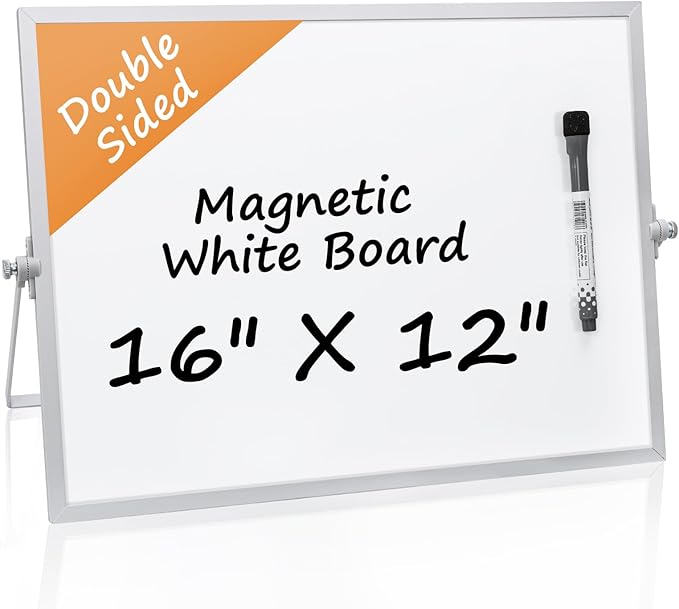 Dry Erase Magnetic White Board, 16" x 12",Double-Sided Desktop Whiteboard with Stand, Portable Magnetic Tabletop Erase Board for Drawing,Office, Home, School