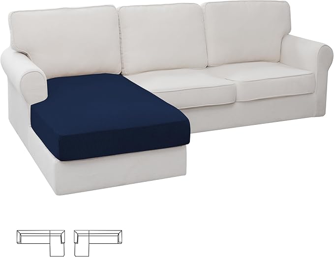 Easy-Going Stretch Sectional Couch Covers 1 Piece Chaise Lounge Slipcover L Shape Separate Cushion Couch Seat Chaise Cover for Both Left/Right Sectional Couch Navy