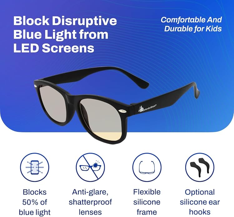 DefenderShield Kids Blue Light Blocking Glasses for Computer, Mobile, Video Games, Gaming