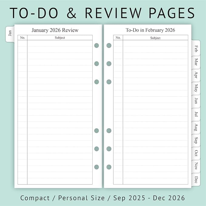 newestor 2025-2026 Planner Refill, Monthly, 3-3/4" x 6-3/4", Sep 2025 to Dec 2026, Personal/Portable Size