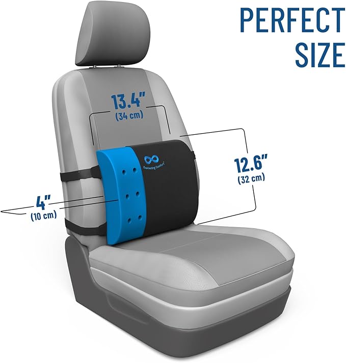 Everlasting Comfort Lumbar Support Cushion for Car Seat - Gel Infused Back Cushion for Car - Lumbar Support Promotes Better Posture, Back Pain Relief - Ideal for Driving