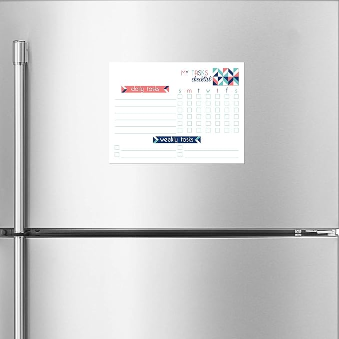 Dry Erase Whiteboard Task Planner | Removable and Restickable Adhesive Decal | Fine-Tip Magnetic Marker Included (9 x 12 inches, Geometric)