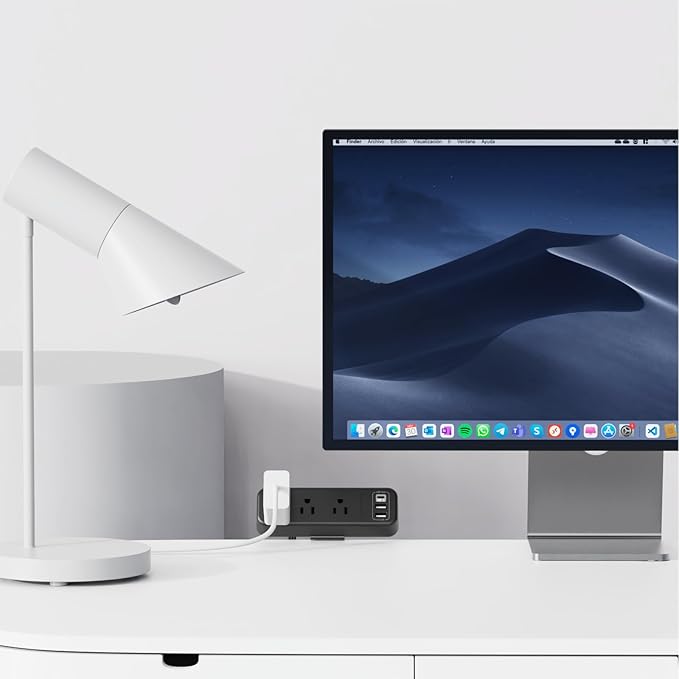 3 Outlet Desk Clamp Power Strip with USB C, Black Flat Plug Desktop Edge Clamp Power Socket Connect 6.5 ft Thin Extension Cord for 1.6 inch Tables