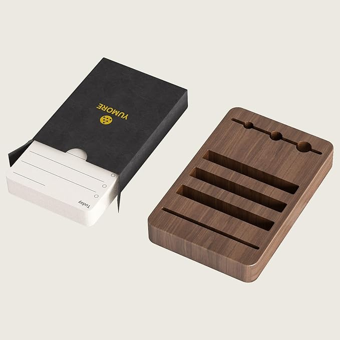 YUMORE TO DO List Planner Wood, Undated Daily Planner with Walnut Stand, Productivity Plan ner with 160 Checklist Cards for Work for Office