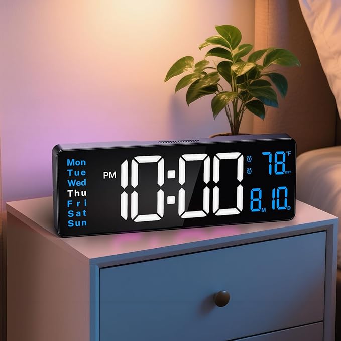 Digital Wall Clocks, 16" Large Digital Clock with Remote Control, Led Wall Clock for Classroom with Date, Week, Alarm, Temperature, Night Light for Living Room, Bedroom, Gym, Office(Blue)