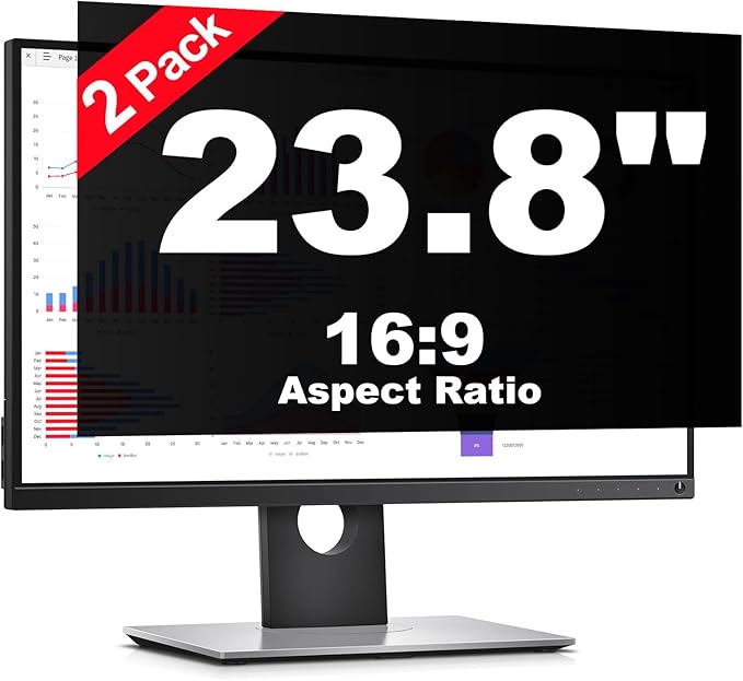 [2 Pack] 23.8 Inch Computer Privacy Screen Protector for 16:9 Widescreen Monitors-Anti-Glare & Blue Light Filter,Anti-Spy Film,Reduces Eye Strain (Fits Most Desktop Screens)