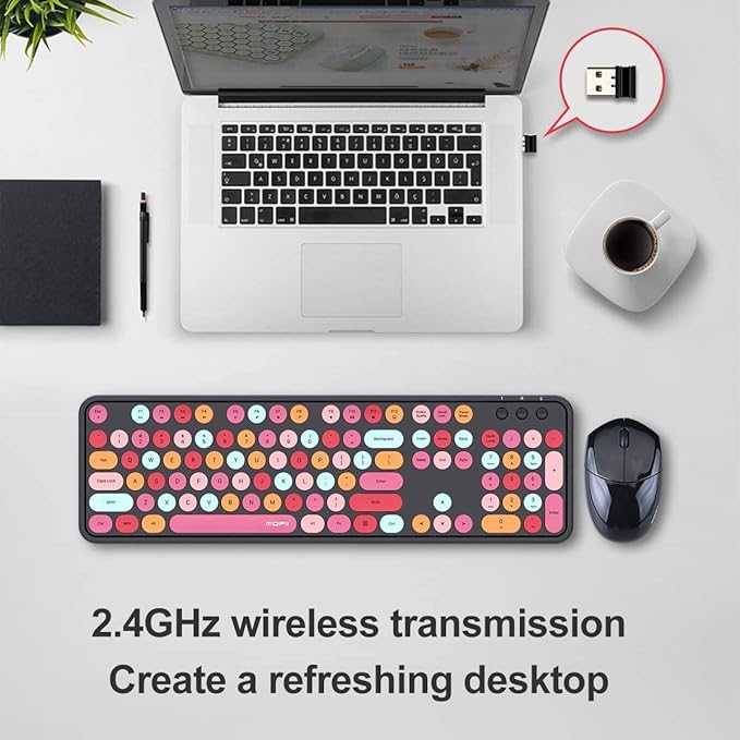 MOFii Wireless Keyboard and Mouse Combo, USB 2.4GHz Full Size Typewriter Keyboard with Number Pad and Sport Car Mouse for Office PC Computer Desktop Laptop Windows (Black Colorful)