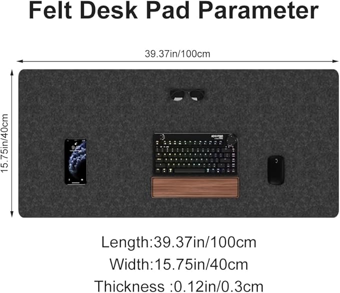 DAWNTREES Large Felt Desk Pad, 40''x16'' Full Desk Mouse Pad, Office Computer Desk Mat for Keyboard,100X40cm Felt Desk Mat for Desk Pad Protector