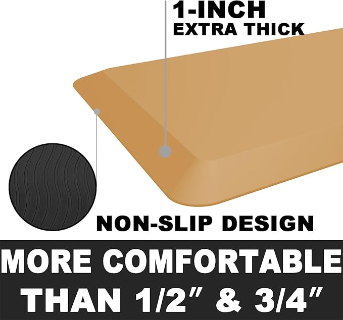 1" Extra Thick Anti Fatigue Floor Mat 70" L x 17" W,Kitchen Mat, Standing Desk Mat,140D Advanced PU Foam Ergonomic Comfort at Home, Office, Garage, Sink (Orange)