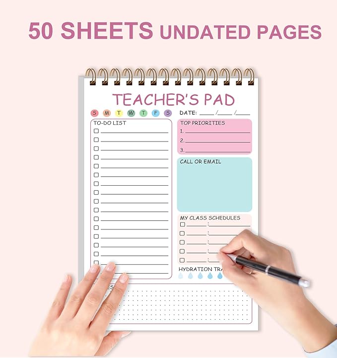 Teacher Notepad - Teacher To Do List Notepad, Spiral Checklist Notebook Organizer for Teachers Notes Task Appointment, Teacher Appreciation Gifts, 5.8'' x 8.3'', Pink