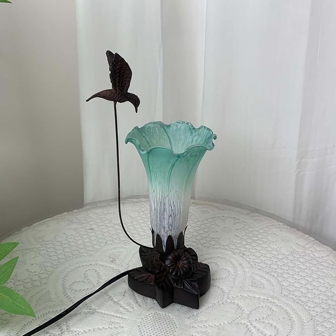 Bieye LS08 Lily Flower Blown Glass Lampshade (White Cyan, Opening I.D. 1.26" x O.D. 1.5")