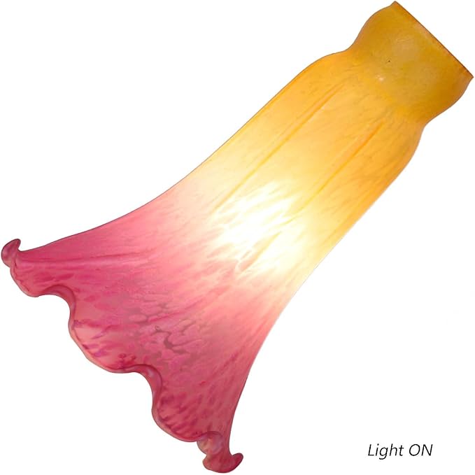 Bieye LS12 Lily Flower Blown Glass Lampshade (Yellow Pink, Opening I.D. 1.26" x O.D. 1.5")