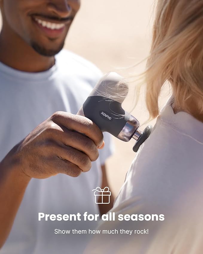 RENPHO Mini Thermal Massage Gun with Heat, Portable Deep Tissue Percussion Massager, Color Silicone Sleeves Travel Size with Carry Case, Grey