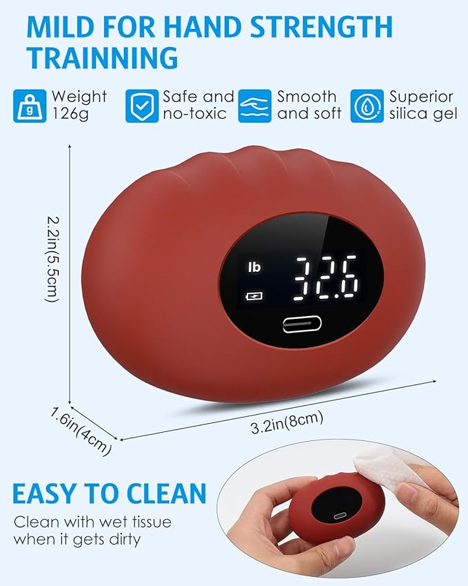 Grip Strength Tester, Rechargeable Digital Hand Gripper Strengthener Up to 396lbs, Hand Gripper Strengthener with Counting, LED Display, Fitness Toy, Stress Balls for Sport Home School