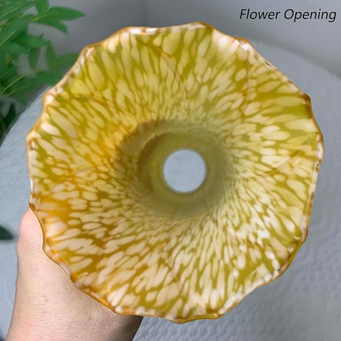 Bieye LS98 Lily Flower Blown Glass Lampshade (Yellow, Opening I.D. 1.26" x O.D. 1.5")