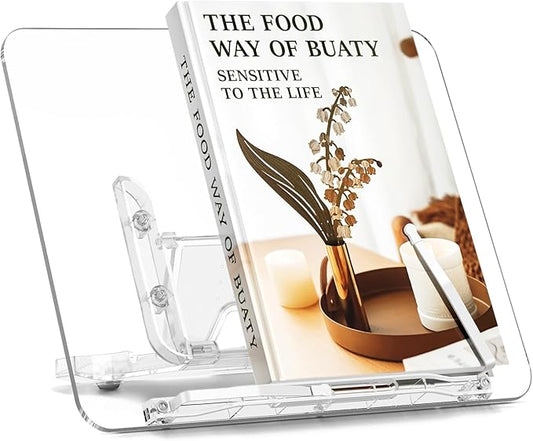 Acrylic Book Stand for Reading, Portable Book Holder for Desk, Angle Adjustable Textbook Stand for Document Recipe, Cookbook, Music Book