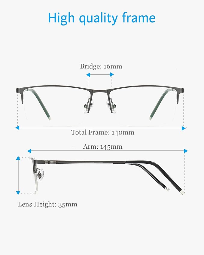 ANRRI Blue Light Glasses Mens Rectangle Semi Rimless Glasses Computer Gaming glasses for men Lightweight Titanium Eyewear