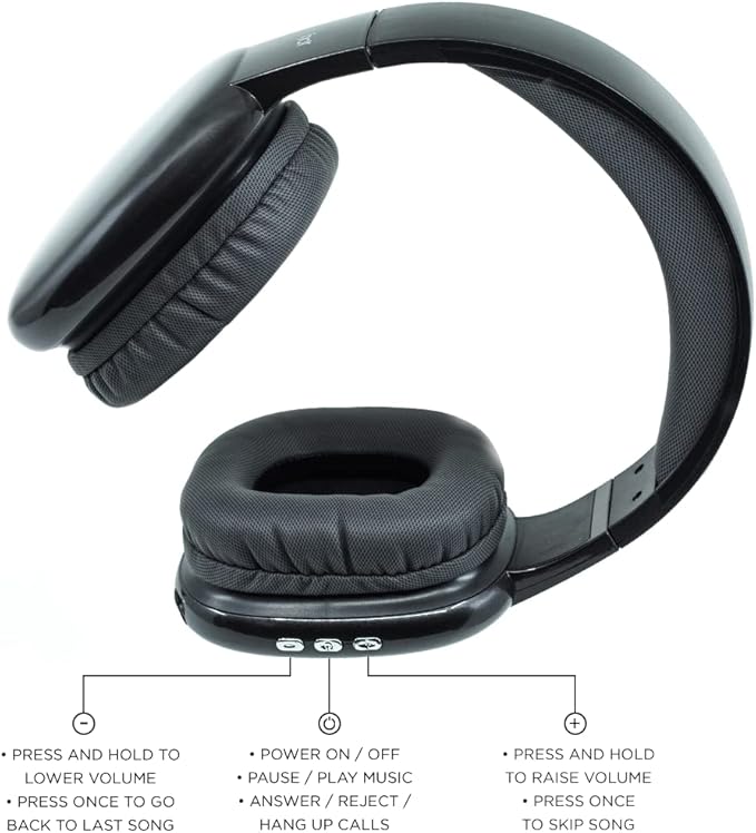 iJoy Ultra Wireless Headphones with Microphone- Rechargeable Over Ear Wireless Bluetooth Headphones with 10Hr Playtime, SD Slot, Backup Wire- Soft Cushion Wireless Headset with Mic (Black)