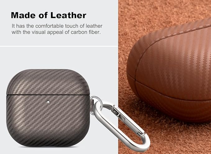 Leather Case - for AirPods 4th Generation Case Cover with Keychain - Selected Skin-Friendly Leather, Carbon Fibre Texture, Handmade Drop Protective Hard Cover for AirPods 4 - Desert Titanium