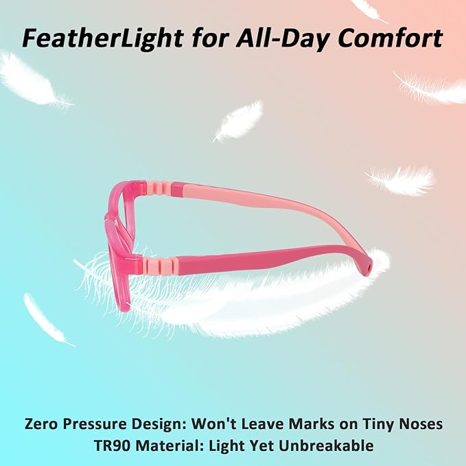 BiBiBear Toddler/Kids/Teens Glasses - Unbreakable TR90 Frame, 180° Flexible, Lightweight & Safe Glasses for Kids Age 2-15