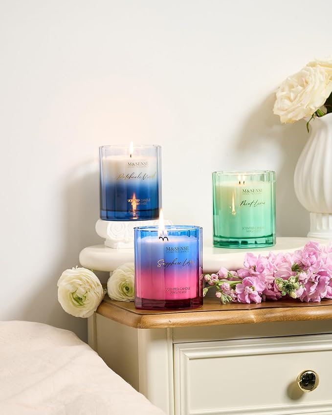 M&SENSE Summer Water Lily Scented Candle, 10.6oz Natural Soy Wax Non Toxic 60-Hour Burn Time Cotton Wick Aromatherapy Candle for Women, Housewarming & Luxury Gifts