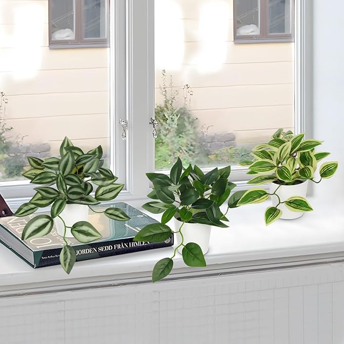 Hollyone Fake Plants 6 Pack Artificial Plants Indoor Faux Plant Small Fake Potted Plant for Home Aesthetic Living Room Bathroom Desk Shelf Office Decor