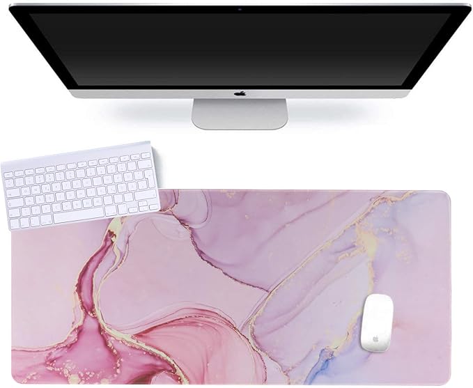 iCasso Extended Gaming Mouse Pad (35.4x15.7 in), Large 3mm Non-Slip Rubber Base Mousepad with Stitched Edges, Waterproof Keyboard Mouse Mat Desk Pad for Work, Game, Office, Home - Glitter Marble