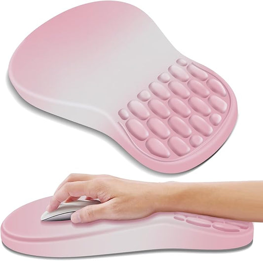 Ergonomic Mouse Pad with Wrist Rest Support, Mousepad with Comfortable Memory Foam Wrist Rest and Non-Slip PU Base for Pain Relief, Computer, Laptop, Office, Home (Gradient Pink)
