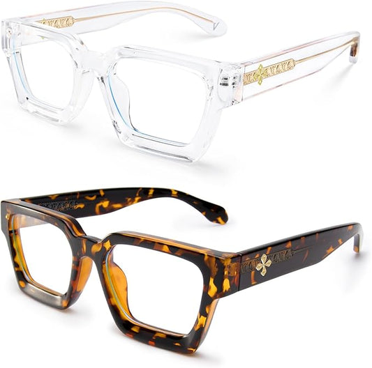 VISOONE 2 Pack Blue Light Blocking Glasses Rectangle Frame and Chic Preppy Look for Women Men RIVER