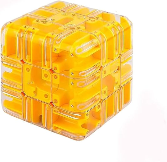 Large Labyrinth 3D Puz-zle Cube, Spatial Awareness Brain Training Toy for Stress Relief & Logic Development, Mind Teaser Challenge Game, Spatial Logic Puzzle for Kids and Adults (Yellow)