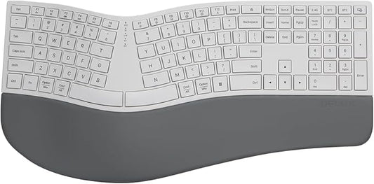 DeLUX Full Size Wireless Ergonomic Keyboard with Palm Rest, Ultra-Thin Split Keyboard, Bluetooth and 2.4G Connection, Rechargeable Battery, Natural Typing (GM909-White)