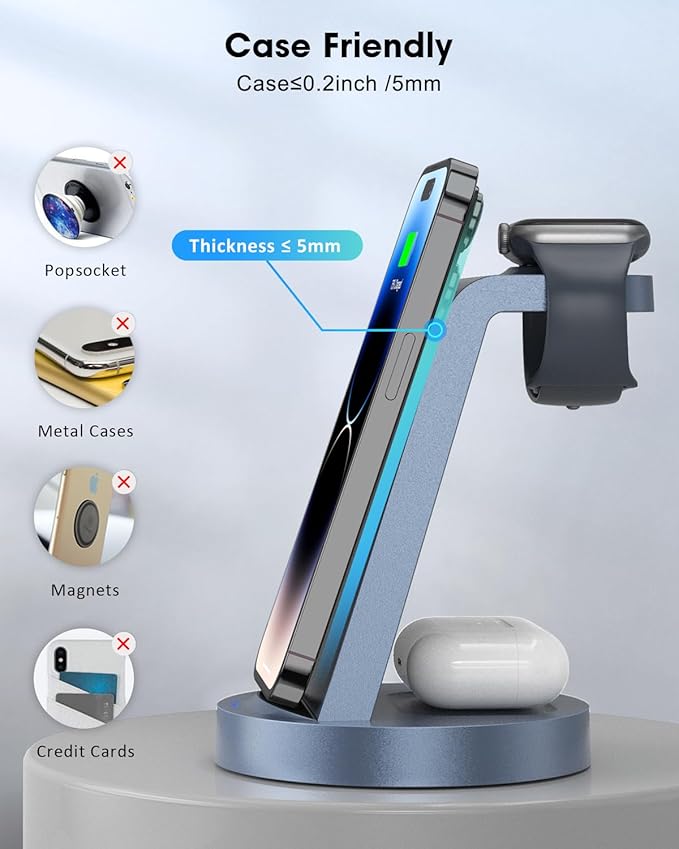 3 in 1 Charging Station for Apple Device, Wireless Charger for iPhone 16 15 14 13 12 11 Pro Max & Apple Watch iwatch- Charging Stand Dock for AirPods